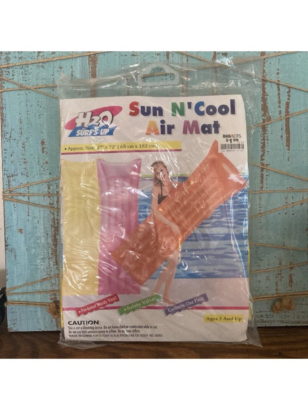 Vintage 1990‘s H2O Vinyl Inflatable Pool Float Yellow Mat  72” X 27” - Sealed